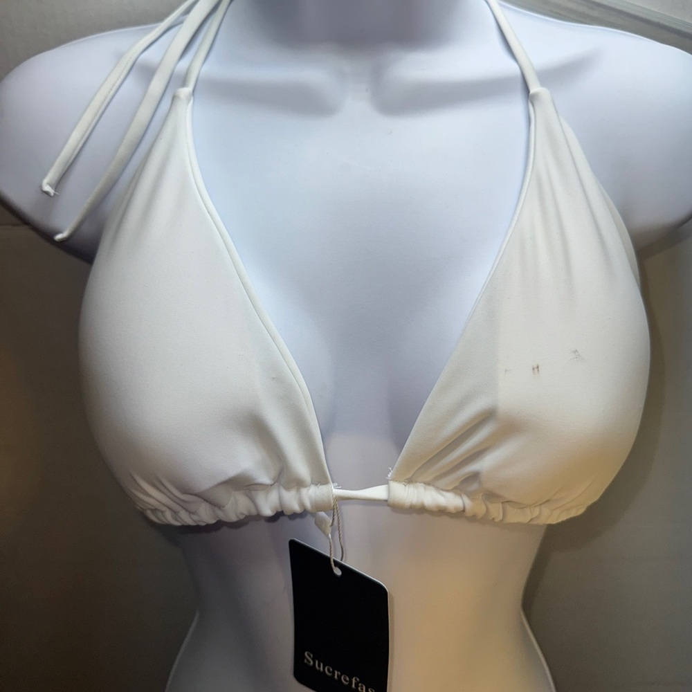 NWT Sucrefas Padded Triangle String Tie Bikini Top White Women Size Large New